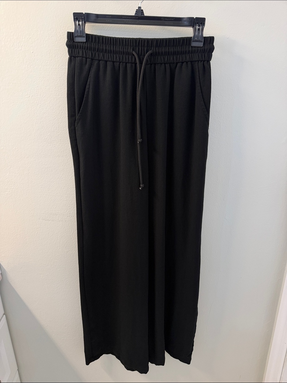 Halara High Waisted Drawstring Pocket wide leg casual linen feel - Black, Small